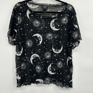 Midnight Hour Womens Celestial Sheer Mesh Top Sz 2X Black Witchy Whimsigoth